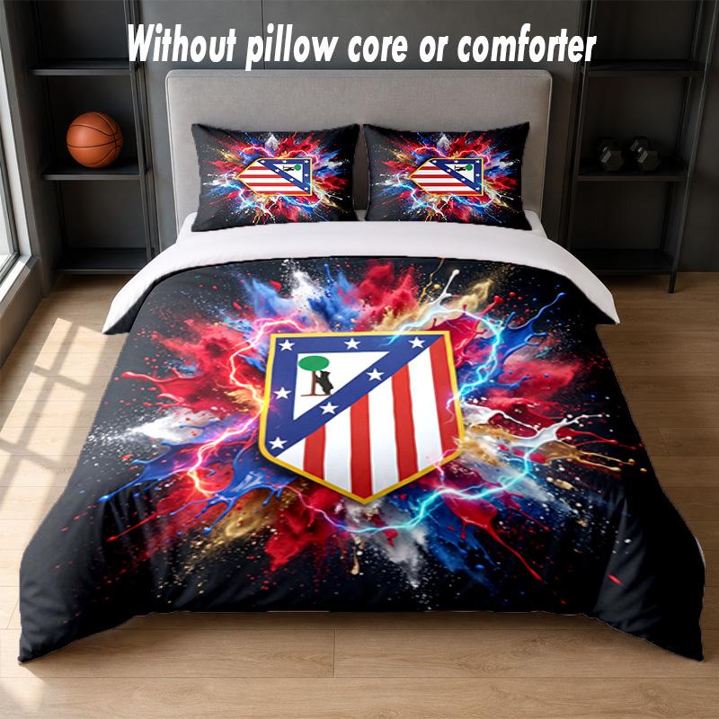 Set Biancheria da Letto Design Atletico Madrid 1 Copripiumino + 2 Federe Morbido Traspirante Biancheria da Letto per la Casa