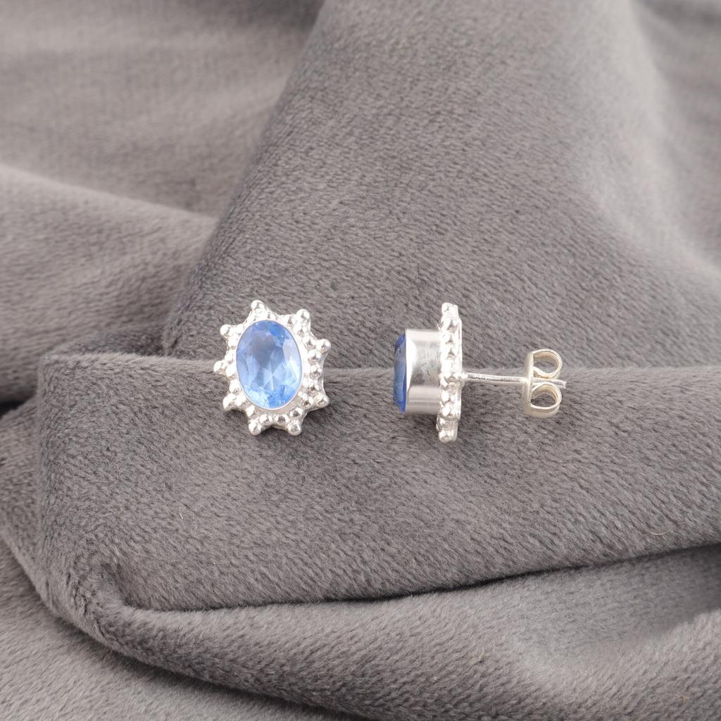 Tanzanite Gemstone 925 Sterling Silver Boho Jewelry Handmade Stud Earrings0.54" EE-151-4