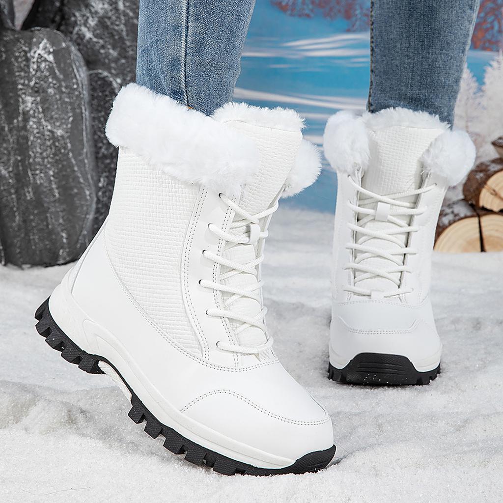 Warm Snow Boots Couple Winter Velvet Thickened Leather Medium Boots Waterproof and Non-slip Outdoor Skiing