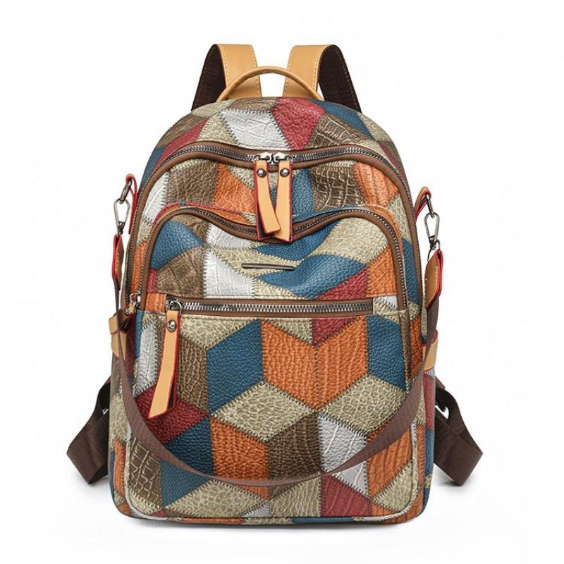 

New retro simple backpack large capacity color matching versatile travel backpack temperament casual shoulder women s bag average size