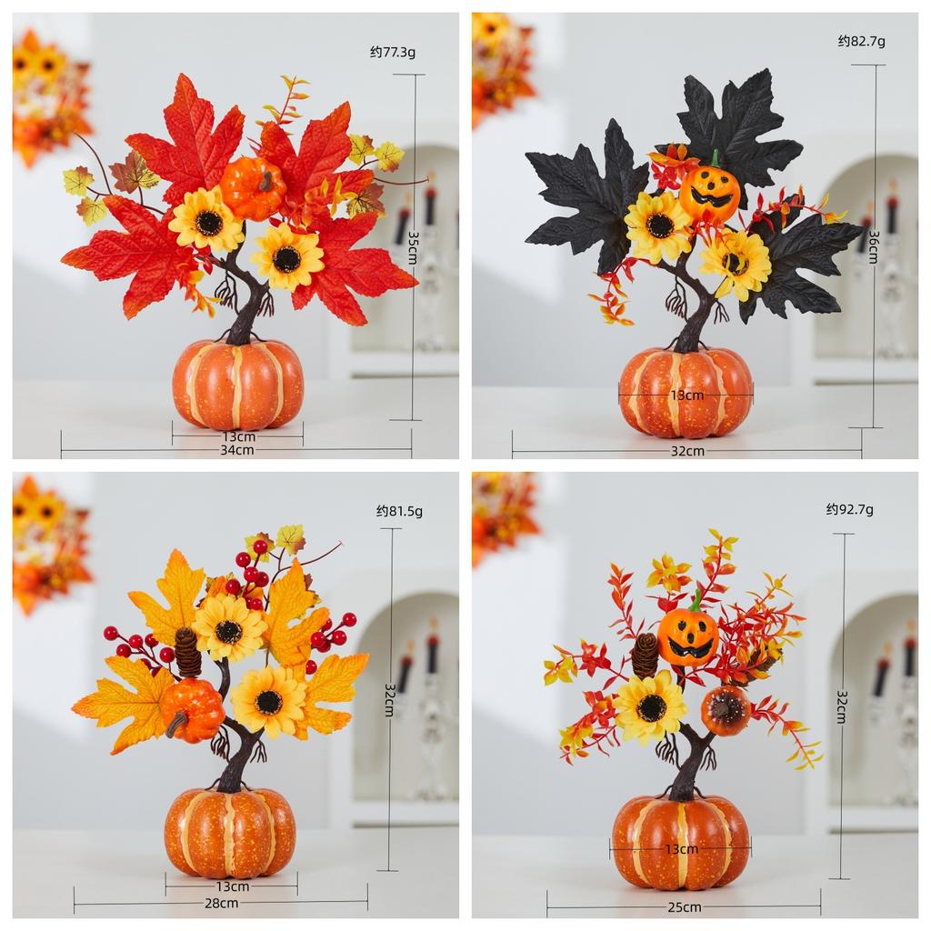 New Arrival Harvest Festival Decor Pumpkin Ornaments, Pumpkin Maple Leaves Desk Ornament, Autumn Home Decor Flowers, Nordic Style Decoration