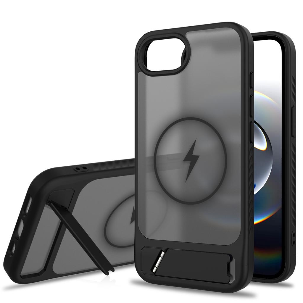 Stand Holder Matte Phone Case for Magsafe Mag Safe Iphone 16 E 15 Pro 14 Plus 13 Pro Max 12 14Pro 16Pro 15Pro Magnetic Black Phone Cover with Stand