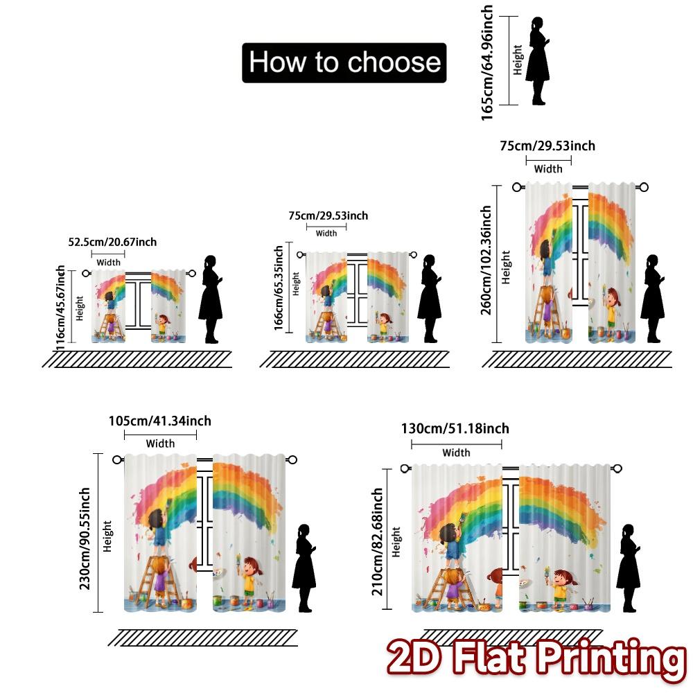 Set Of 2 Flat Printing Curtains Without Rod Rainbow Creators Chic Curtain Fabric Polyester Room Decor Suitable