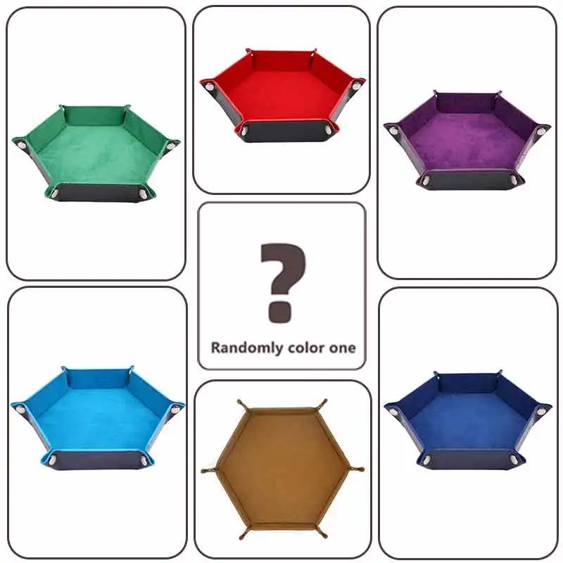 High Quality Foldable Dice Tray Box PU Leather Folding Hexagon Coin Square Tray Dice Game