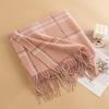 Korean Lady's Sweet Plaid Imitation Cashmere Tassel Scarf for Girls High End Winter Versatile Thickened Scarf