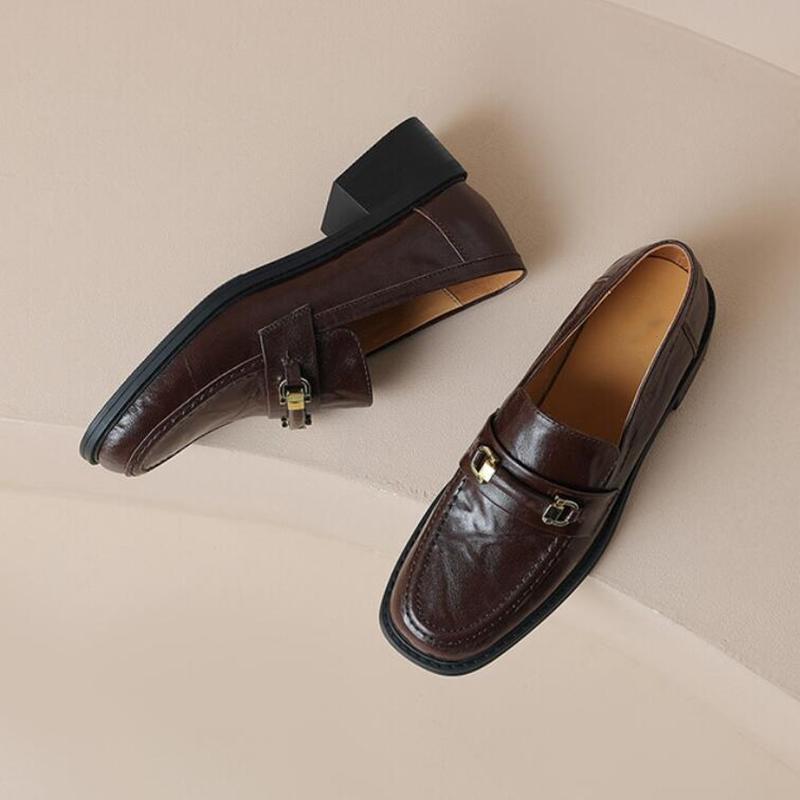 Fashion AIYUQI Loafers Women Square Toe 2024 New Genuine Leather Ladies Shoes Slip-on Vintage Buckle Classic Spring Shoes Women