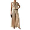 Women's Fashion Summer Sleeveless Vest Top High Waist Drop Wide Leg Trouser Suit