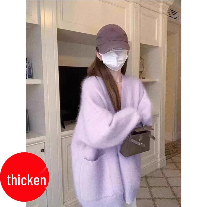 Women's Korean Style Mink Velvet Cardigan: Spring/Autumn Soft, Thick, Mid-Length, Loose Knit Sweater.