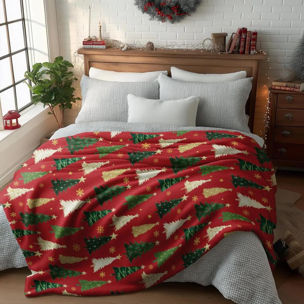 Christmas Flannel Blanket Throw, Christmas Red Tree Soft Fuzzy Plush Cozy Fleece Blankets, Ideal Gifts for Adults Wife Self