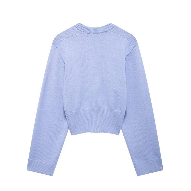 Fashion Style 2024 Fall and Winter New Women's Ribbed Wide Sleeve round Neck Long Sleeves Plain Stitch Knitwear 5536133