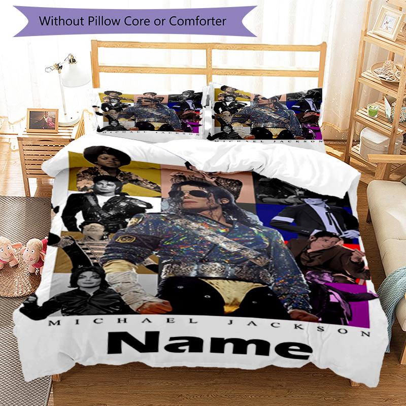 3pcs Custom Name Michael Jackson Bedding Set Duvet Cover Closure Includes 1 Duvet Cover & 2 Pillowcases, Soft and Comfortable for All Seasons.