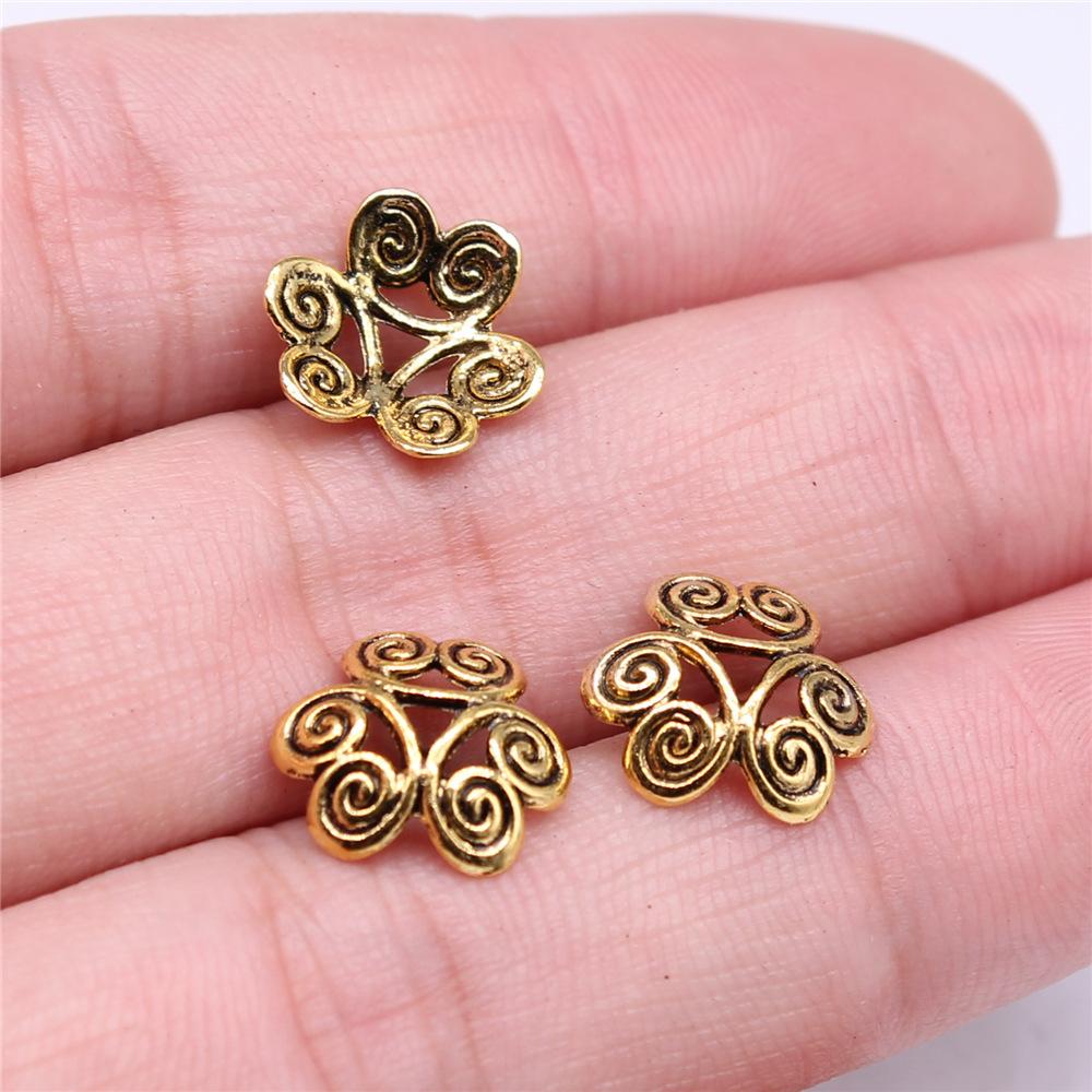 50pcs Tibetan Antique Silver Color Flower Bead End Caps For Jewelry Making Findings Needlework DIY Accessories Wholesale