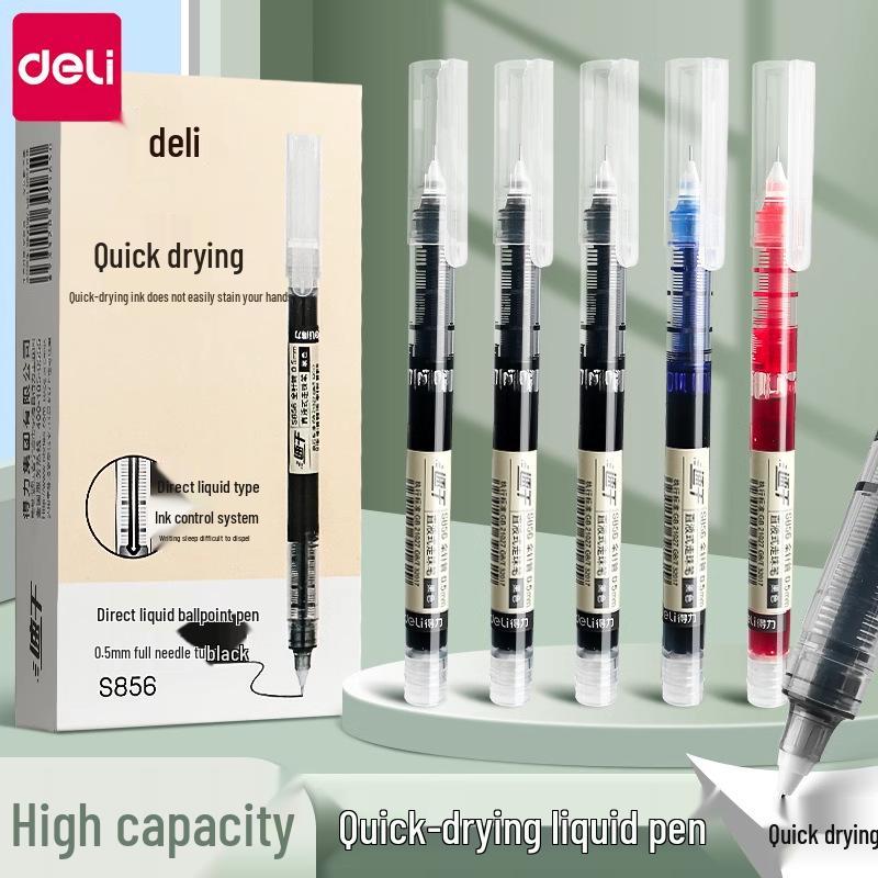 Deli S856 Black 0.5mm Quick-Drying Rollerball Pen: High-Quality Needle-Tip for Smooth Writing