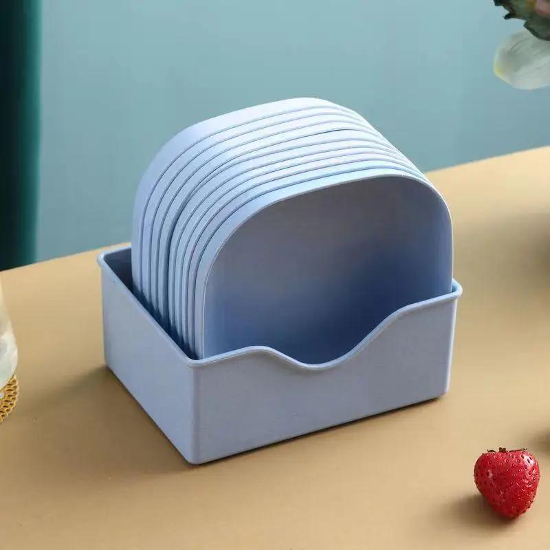 1set Plastic Square Food Plate, Household Kitchen Storage Tray, Food Bone Residue Dish