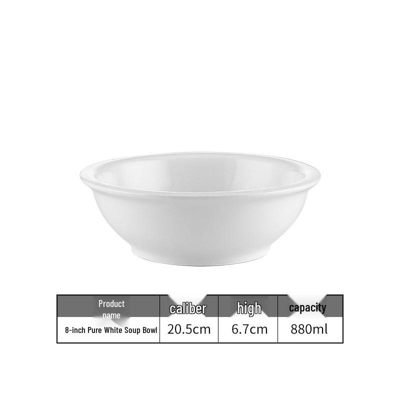 Large Pure White Ceramic Soup Bowl for Home or Restaurant.