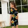 Girls Print Casual Dress Kids Loose Round Neck Short Sleeve Thin Sundress