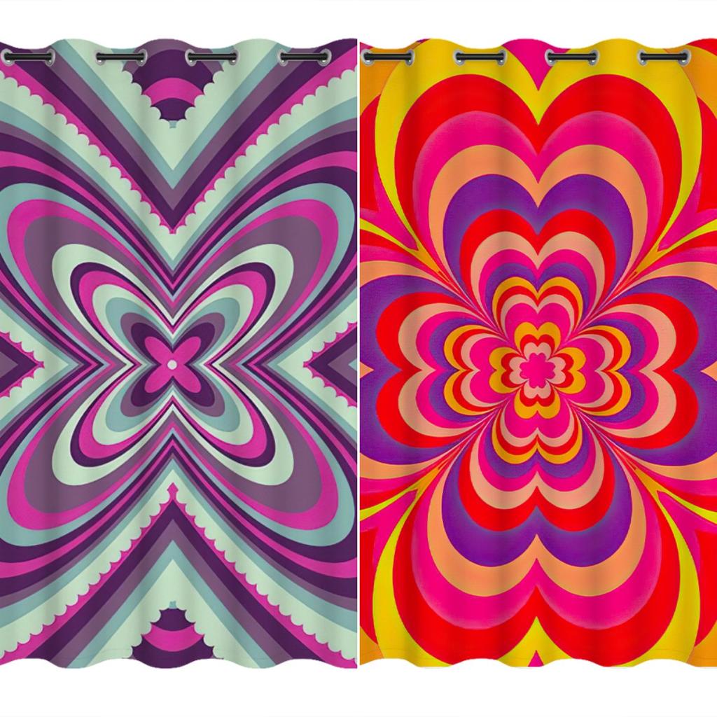 2Panels Colored Pigment Abstract Curtains Geometric Pattern Curtains for Bedroom Living Room Kitchen Window Blinds Cortinas