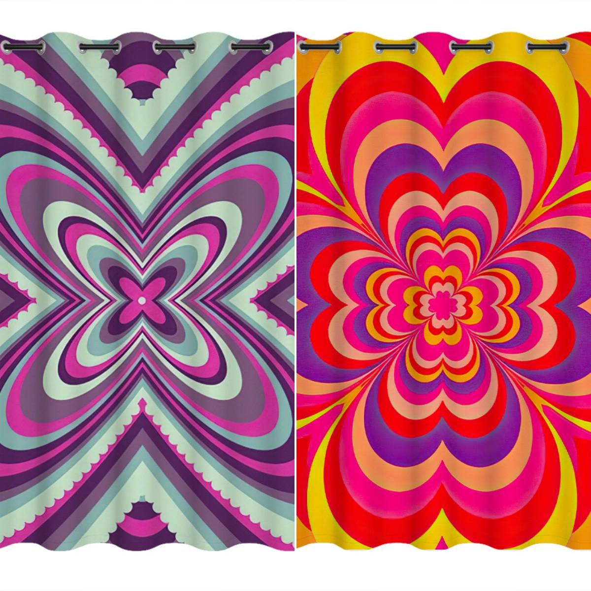 

2Panel полузатемняющие шторы 2024 New Color Wave Геометрические абстрактные шторы для комнаты Шторы на заказ Мультфильм Кухня Короткие шторы 2x60Wx50H(CM)&Grommet Top