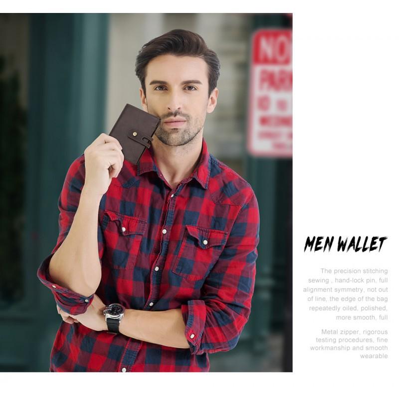 Retro Crazy Horse Leather Men's Wallet Buckle RFID Anti Theft Brush