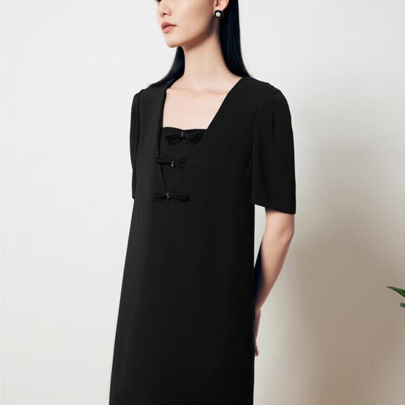 JUZI ANNACO French Retro Black Bow Acetate Midi Dress