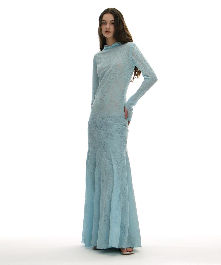 Partimento Woman Sheer Lace Jersey Hoodie Dress_Sky