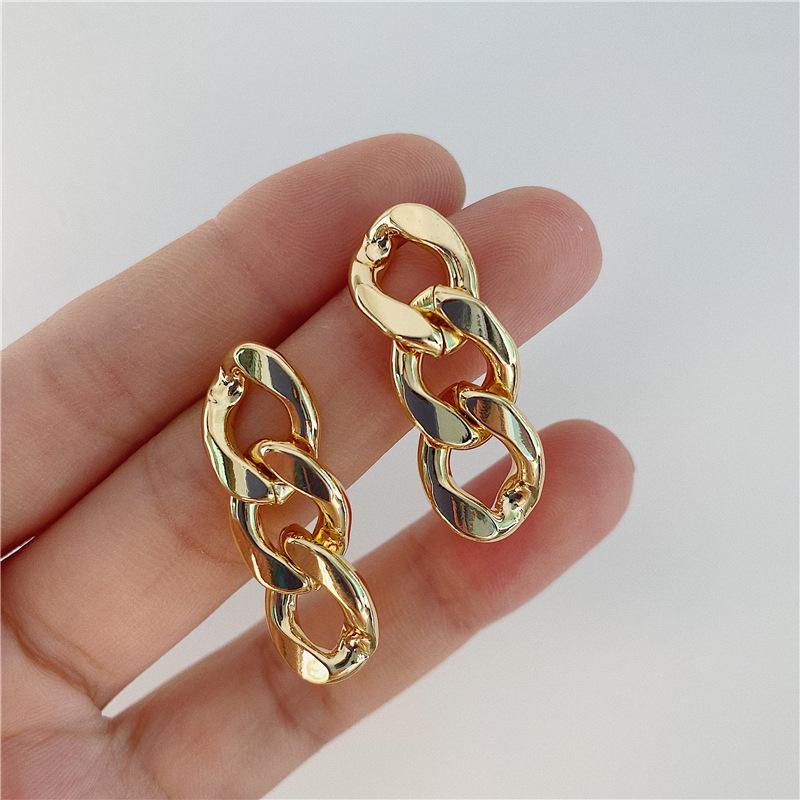 Vintage Korean Geometric Tassel Chain Stud Earrings