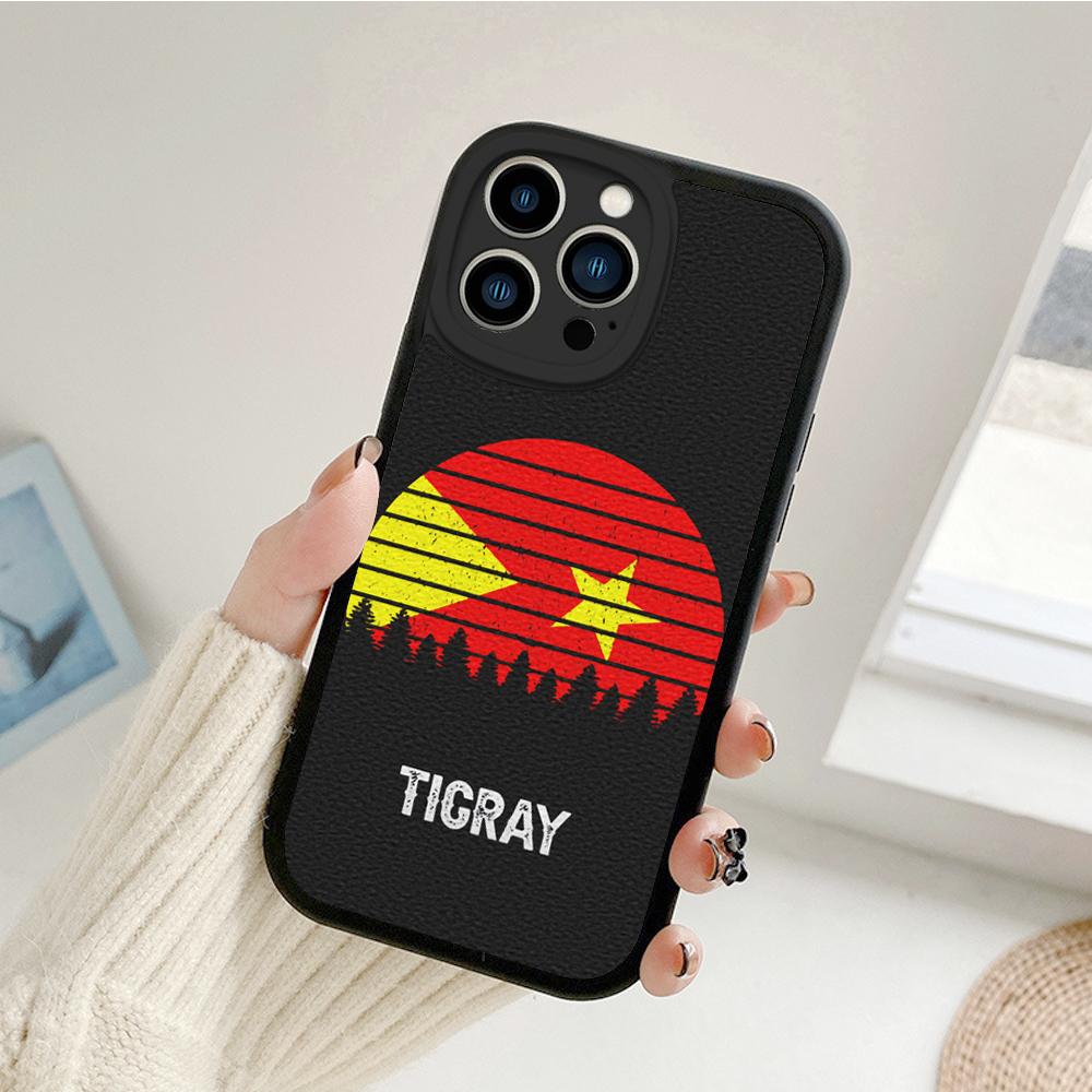 Custodia per telefono con bandiera del Tigray per iPhone 14 per iPhone 14 13 11 12 Pro MAX 13 12 MiNi 7 8 plus iphone 14MAX 13PRO XS XR Coperture in pelle di agnello