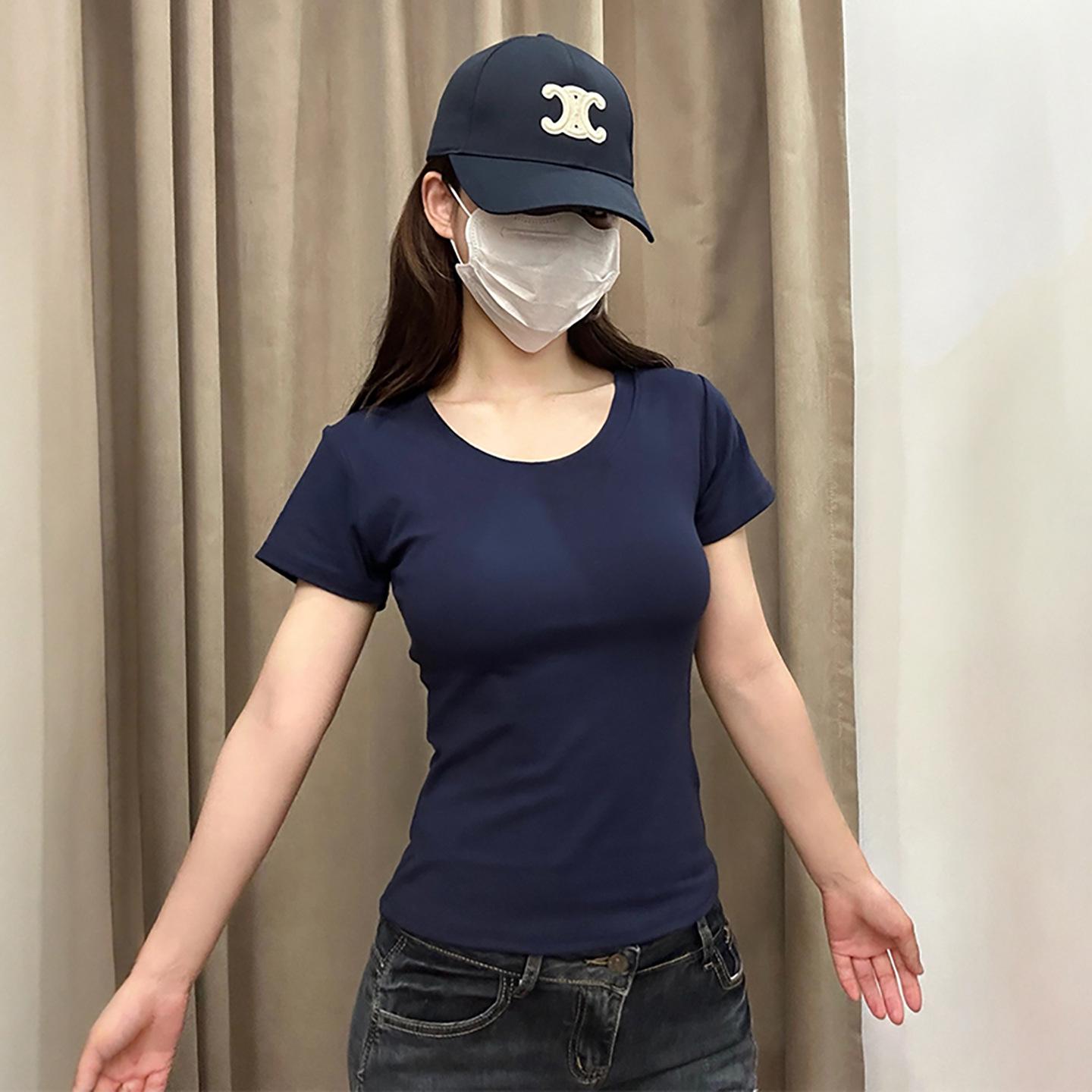 

Women s Slim-Fit U-Neck White T-Shirt - Short Sleeve Summer 2026 American Style Small
