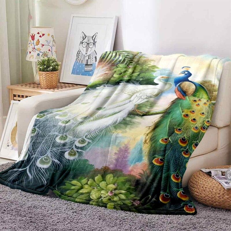 Peacock Pattern Blanket Ultra Lightweight Soft Plush Flannel Throws Blanket for Sofa Bed Couch Best Office Gifts