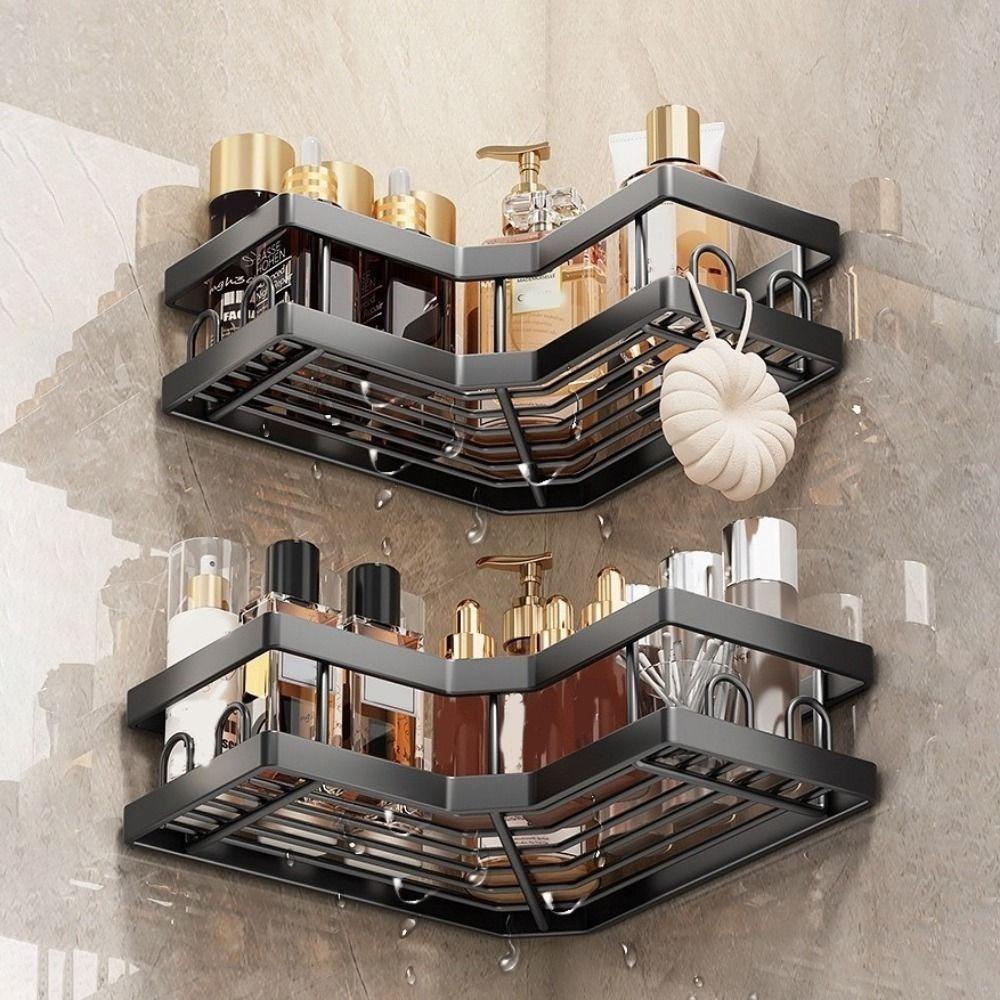 1Pc/3Pcs/5Pcs Carbon Steel Triangle Storage Rack Punch Free Large Capacity Shampoo Storage Rack Wall Mounted Drainable