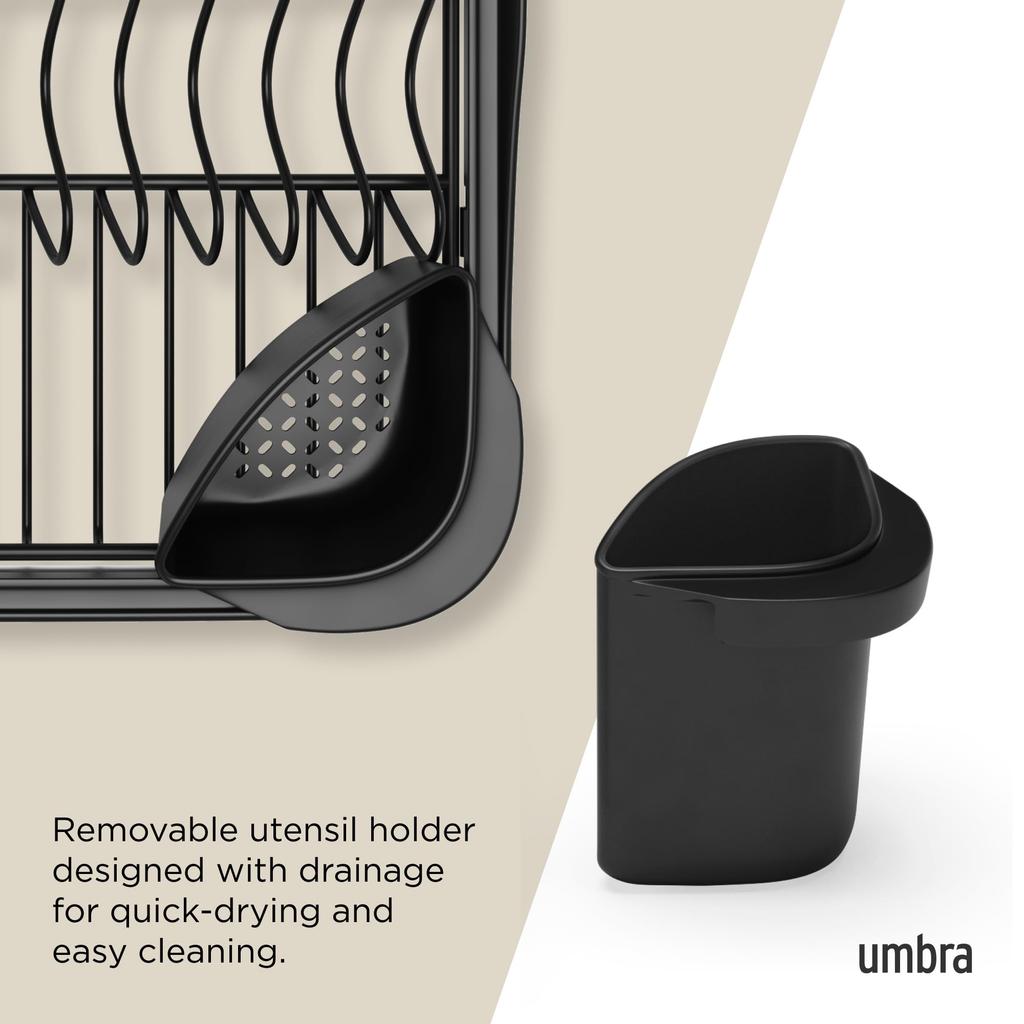 Official Umbra 3-Way Dish Drainer, Black, In-Sink, 36cm W x 29cm D x 14cm H