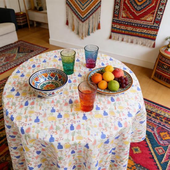 Obrus Sezonowy Letni Wodny Druk Kwiatowy Okrągły Odporny na Rozlania Odporny na Zmarszczki Pokrowiec na Stół Wystrój Domu