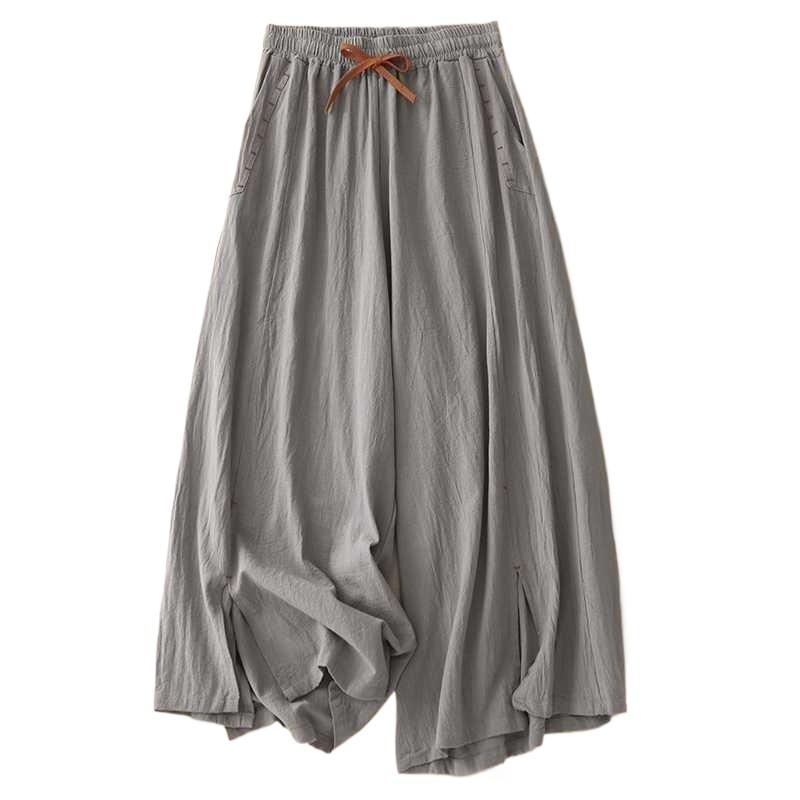 Summer new literary cotton and linen loose skirt pants casual nine-point linen wide-leg pants