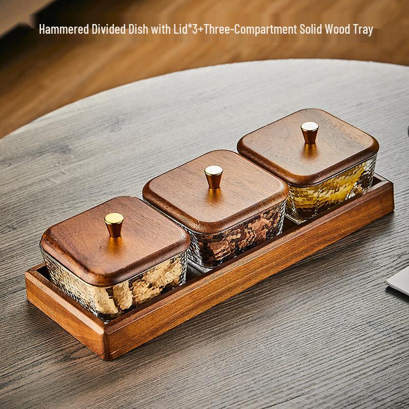

Luxury Walnut Wood and Glass Divided Serving Platter