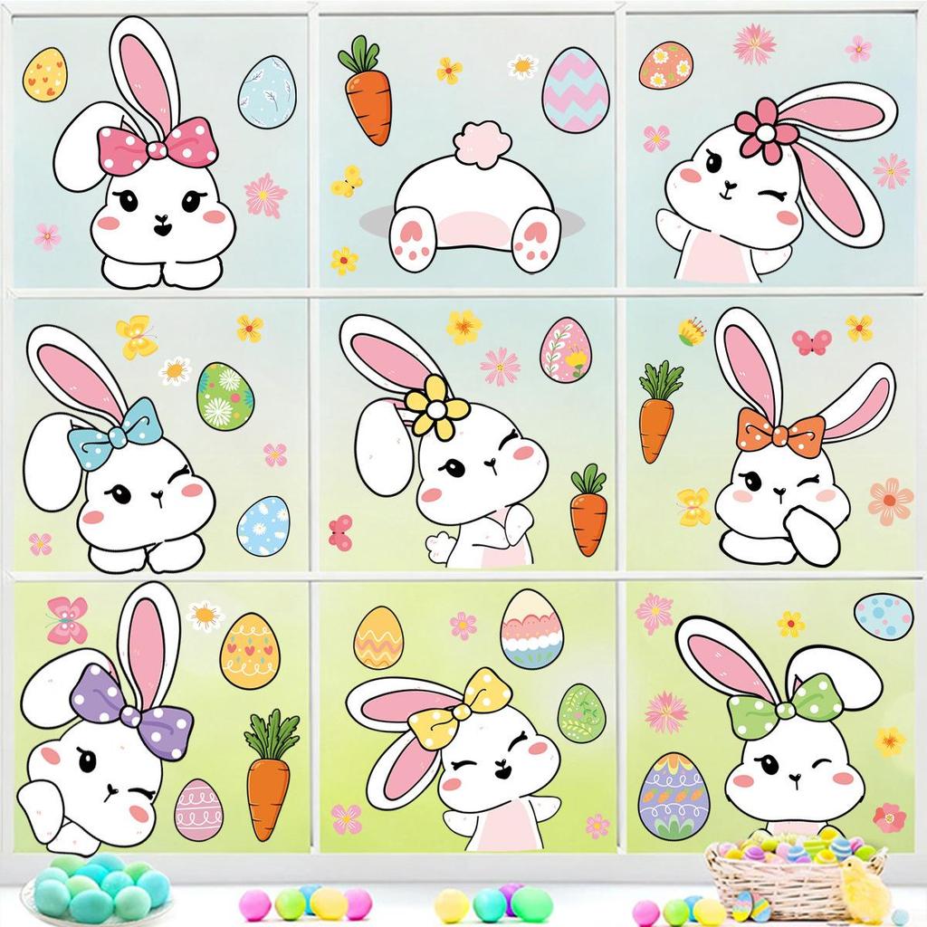 Easter 2026 Cartoon Bunny Animal Window Glass Stickers