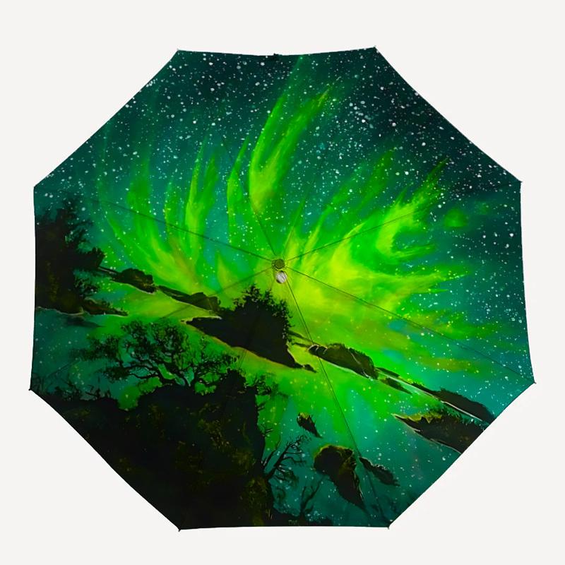 

1pc Aurora Landscape Automatic Folding Umbrella, Sturdy And Durable Automatic Folding Umbrella with 8 Ribs, Convenient for Outdoor Use059