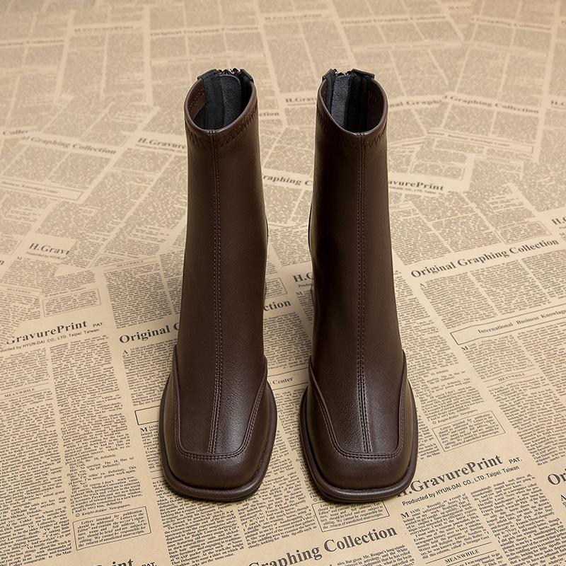 Damen Französische Schlankmachende Square Toe Stiefeletten - Hoher Absatz, Hot Style 2025