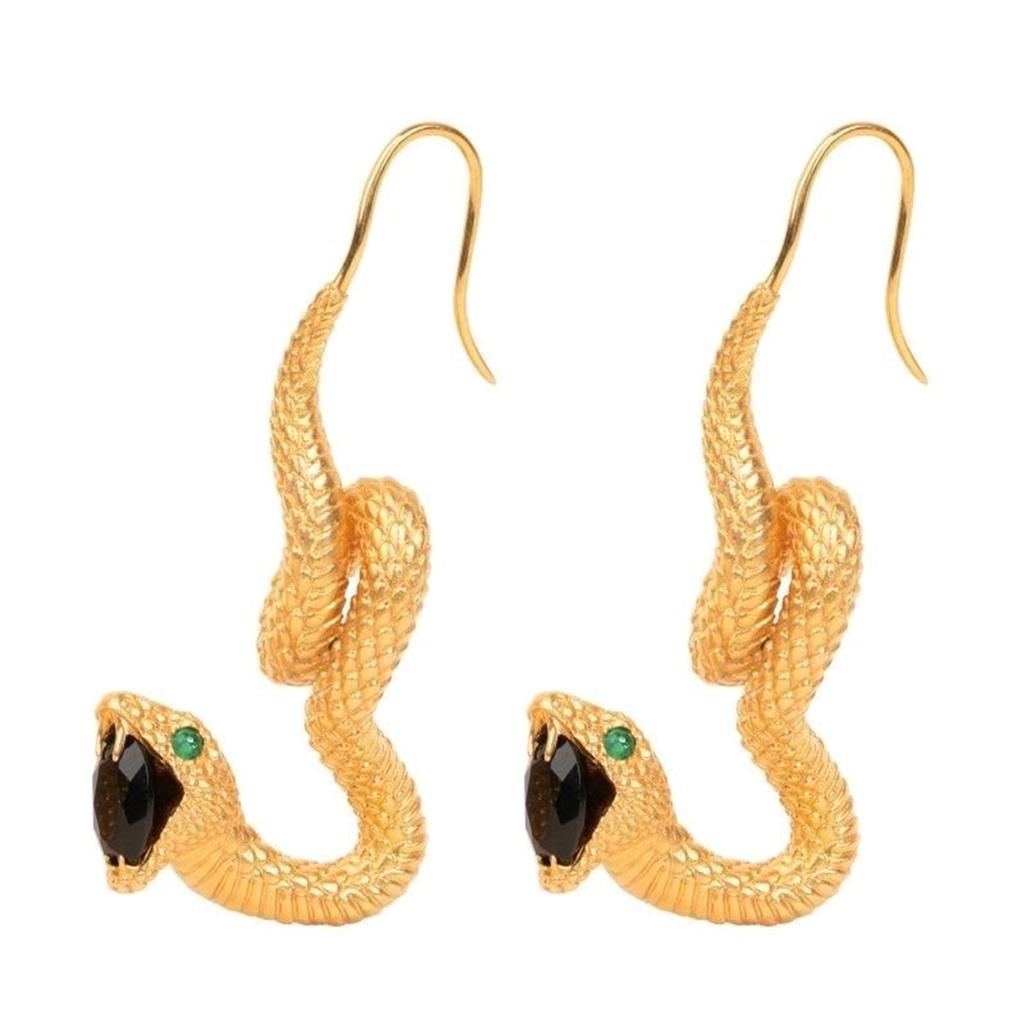 Fashionable Snake Drop Earrings Black Obsidian Serpents Dangle Ear Rings Stylish Ear Studs Jewelry for Daily Wear
