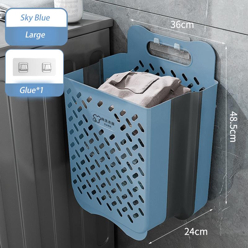 Bathroom Folding Dirty Clothes Storage Basket Wall Mounted Hanging Portable Punch-Free Clothes Bucket Organizer Laundry Basket
