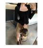 Women's Lace-Up Square Neck Slimming Crop T-Shirt for Autumn/Winter 2025