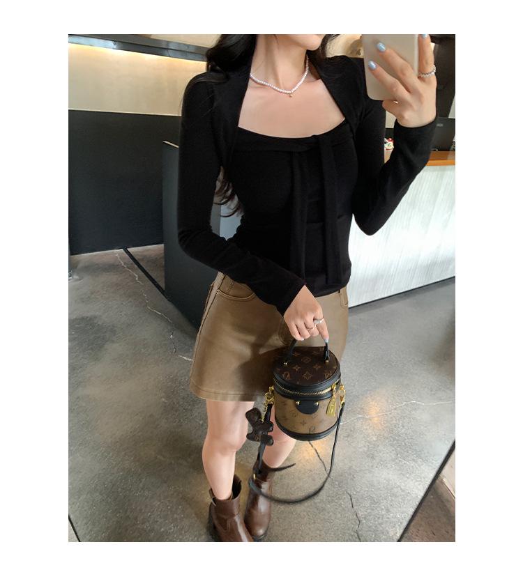 Women's Lace-Up Square Neck Slimming Crop T-Shirt for Autumn/Winter 2025