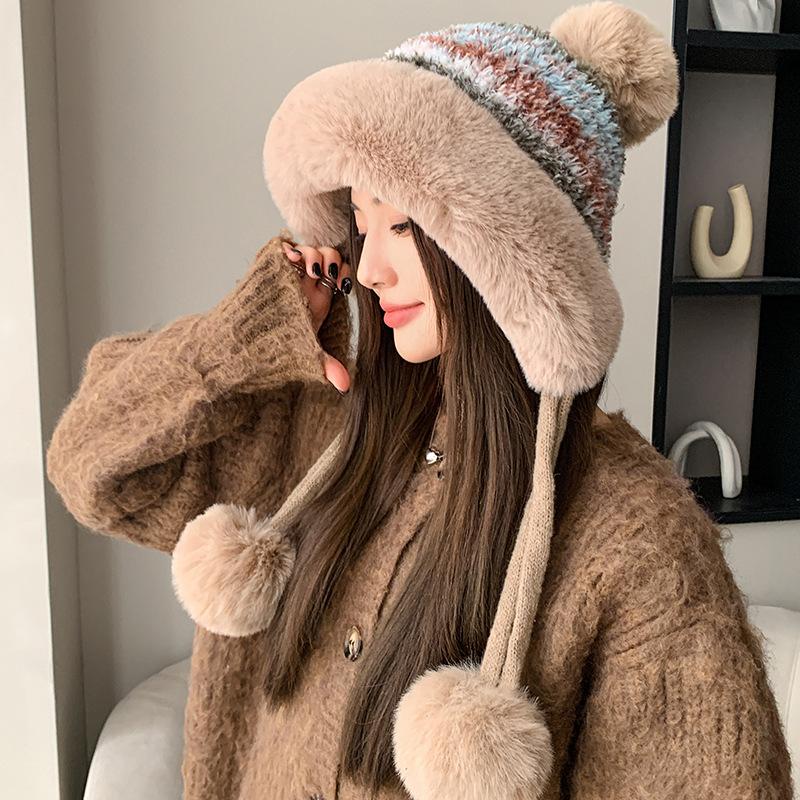 Winter Plush Warm Knitted Hat Color Hairball Hat Thickened Plush Color Wool Hat Women's Hat