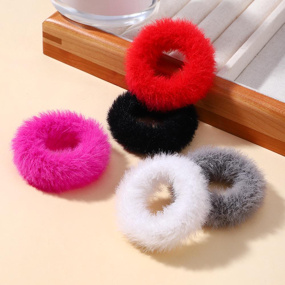 5pcs/bag Girls Mini Colorful Plush Hair Ring Fat Intestine Ring Baby Cute Hairy Head Rope Furry Rubber Band Hair Accessories