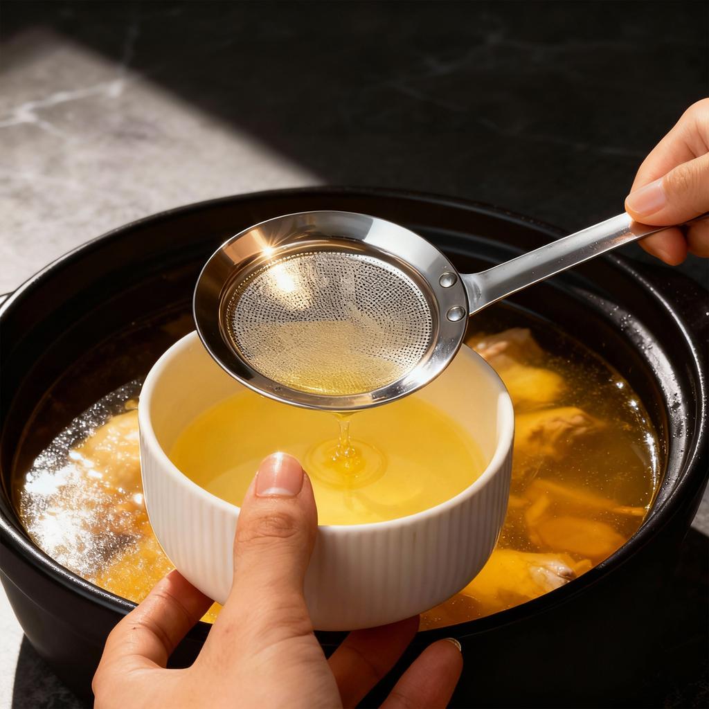 304 Edelstahl Feinmaschiges Sieblöffel Langlebiges Abtropfsieb Verbrühschutzgriff Rückstandsfilter Geschlitzter Löffel Küchenhelfer