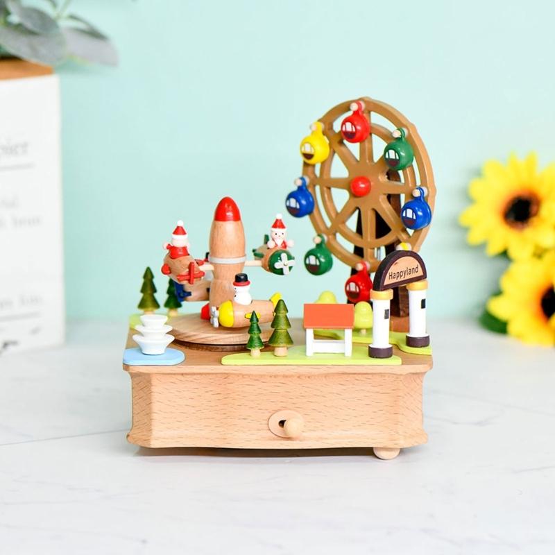Wooden Music Box Rotating Aircraft Ferris Wheel Design Mechanical Musical Box Home Decoration For Christmas Birthdays
