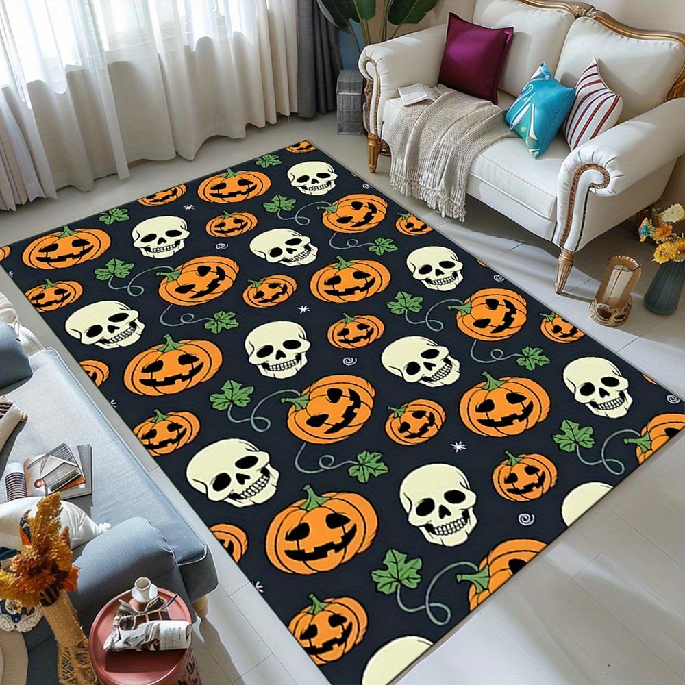 

Halloween Themed Crystal Velvet Area Rug - Large Polyester Skull and Pumpkin Pattern Floor Mat for Living Room, Bedroom, Game Ro 50x80cm
