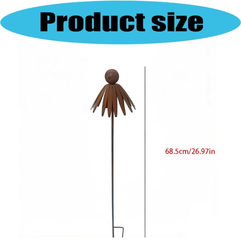 Weather Resistant Iron Echinacea Garden Decoration Handmade Rusty Flower Stake for Outdoor Landscaping