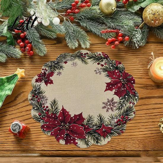 Tapis décoratif d'isolation thermique Rond Napperon de Noël 14 Pouces Motif festif Antidérapant Protecteur de table Table de maison de fête Protecteur de table Place pour