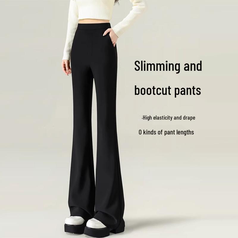 

Women s High-Waisted Fleece-Lined Slim-Fit Flared Trousers - Black Suit for Spring/Autumn 2026