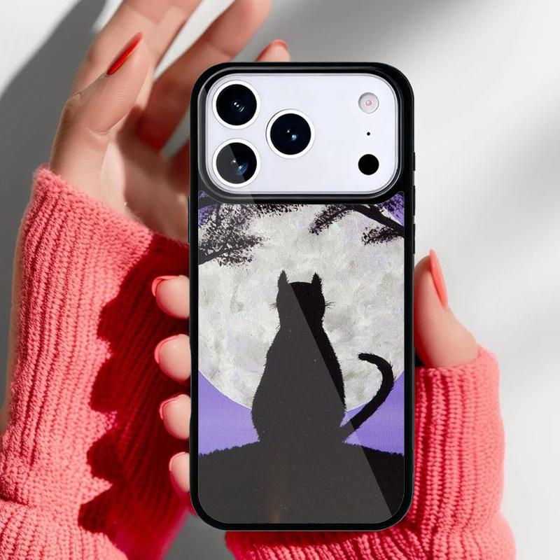 Anime Moon Cat Phone Case for iPhone 17 16 15 14 13 Pro Max Back Cover for 12 11 Pro Coque